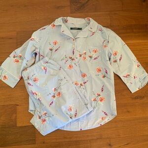 Ralph Lauren Blue Floral Pajama Shirt and Pants Set Size Medium